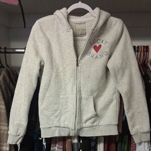Lucky Brand Kids Light Gray Hoodie with Red Heart